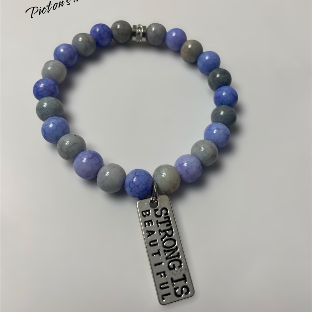 Blue and Gray Sodalite Beaded Bracelet with Silver Charm